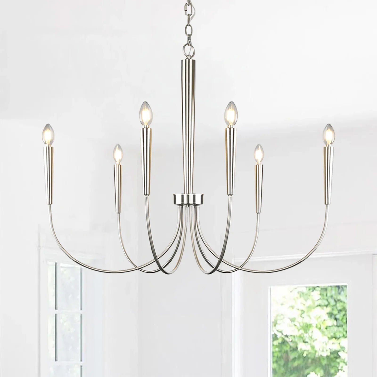Elegant 34-Inch Luxury Dimmable Brushed Nickel Chandelier