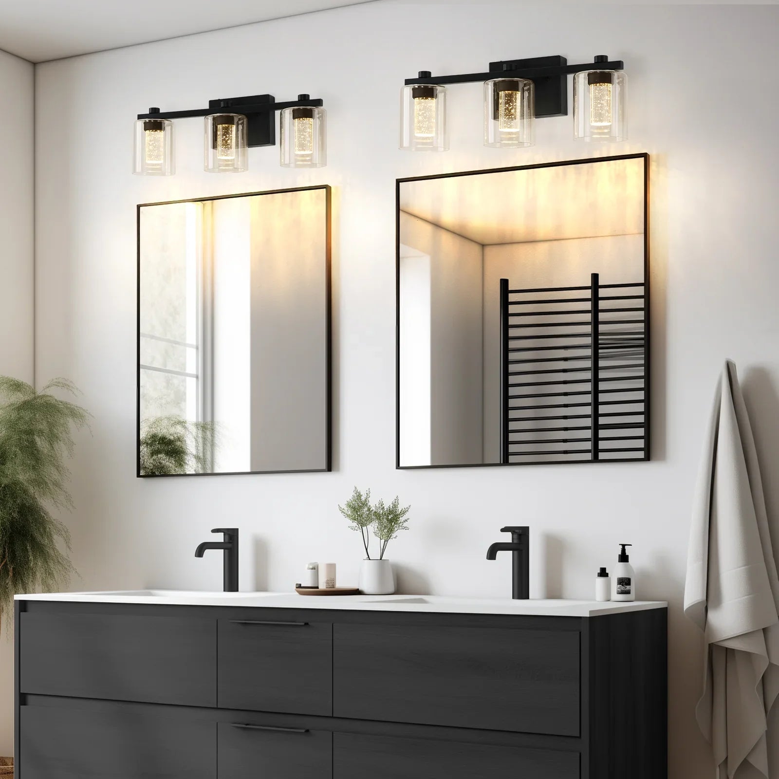 Enhance Bathroom Lighting: Crystal Sand Black Vanity Fixtures