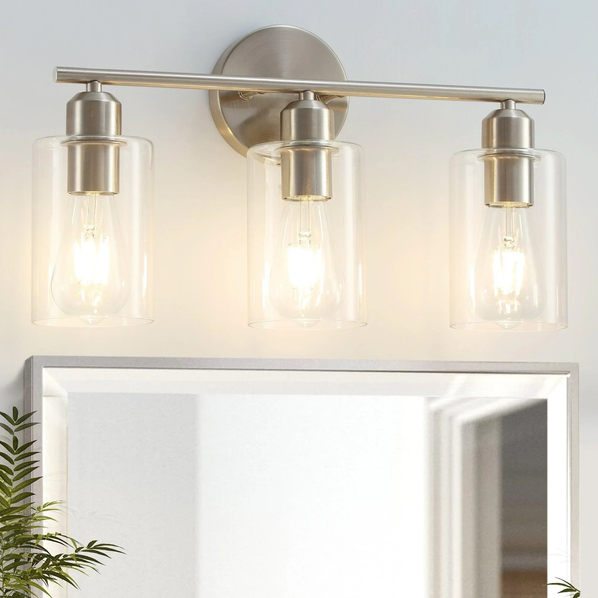 Bathroom Vanity Light Brushed Nickel Fixtures with Clear Glass Shade - okeli lights
