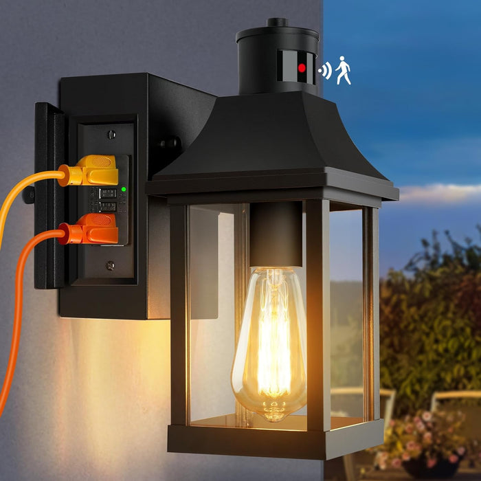 OKELI Porch Light with GFCI Outlet, Dusk to Dawn Motion Sensor Outdoor Wall Lights - okeli lights