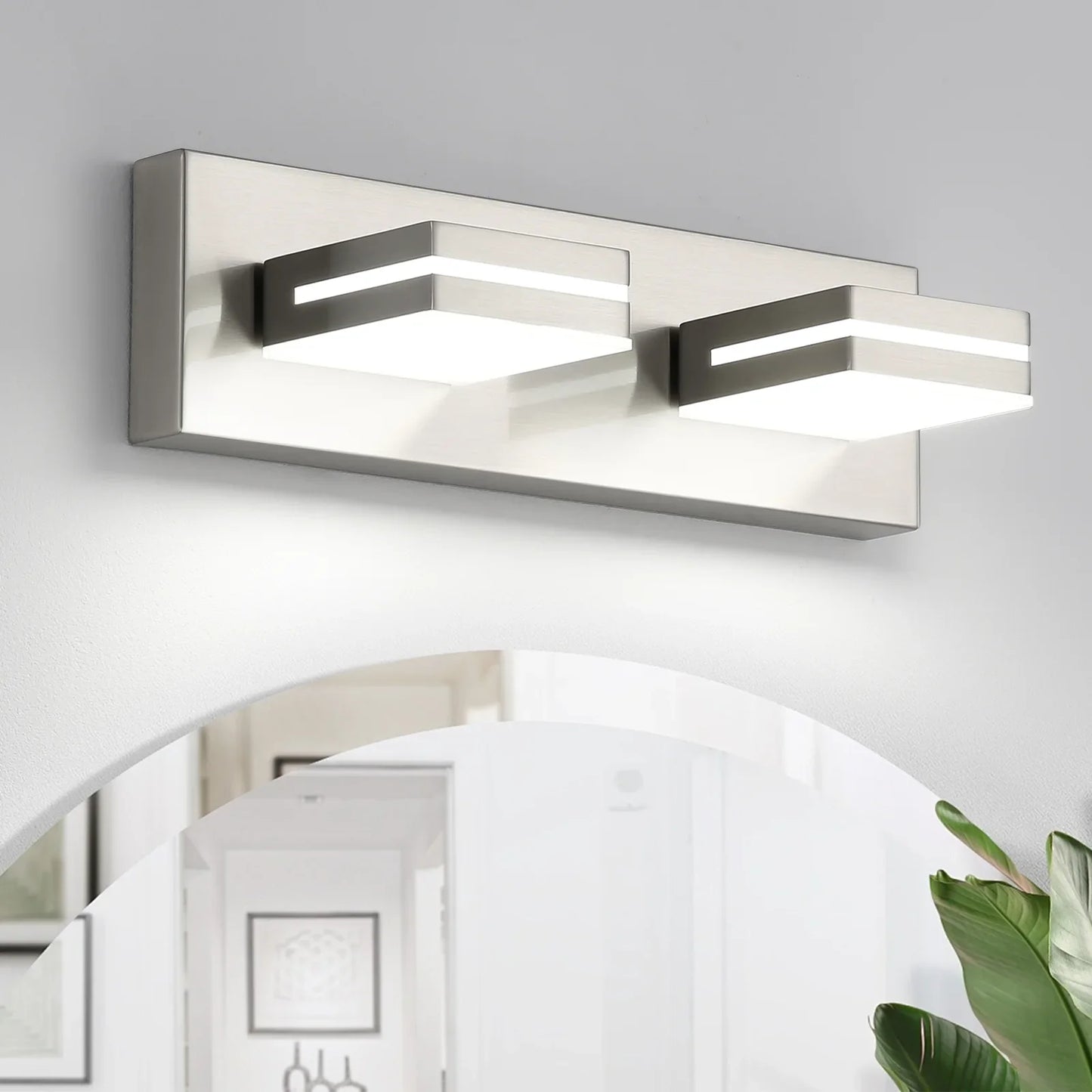Bathroom Vanity Light Fixture 2-Light Brushed Nickel Modern Mirror Dimmable Cold White 24W ETL Listed - okeli lights