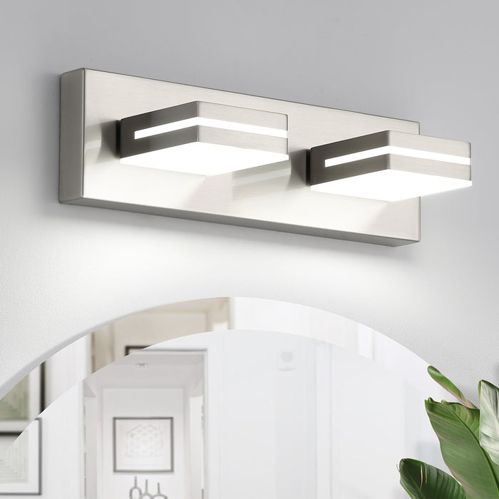 Bathroom Vanity Light Fixture 2-Light Brushed Nickel Modern Mirror Dimmable Cold White 24W ETL Listed - okeli lights