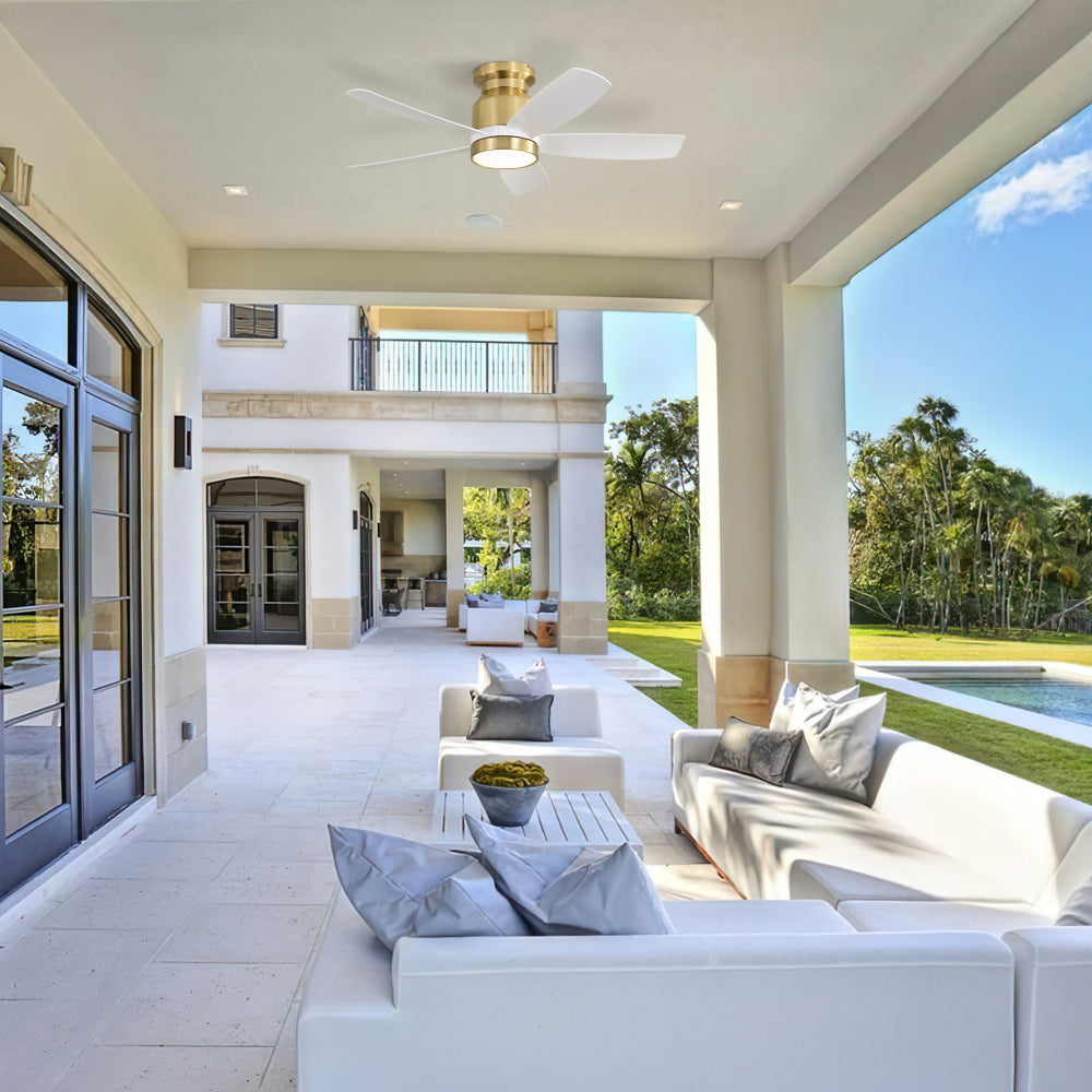 42" Flush Mount Ceiling Fan with LED Light & Remote Dimmable 3CCT Lighting Reversible DC Motor