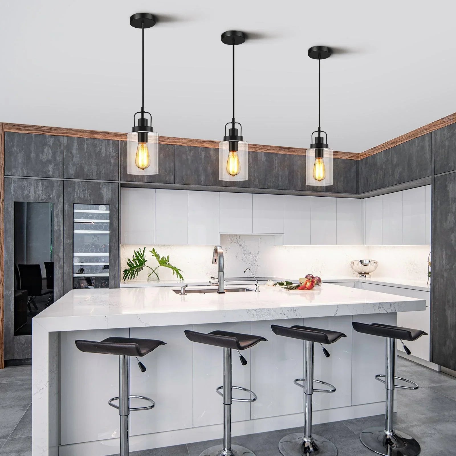 Pendant Light Kitchen Island 1-3-Pack Modern with Clear Glass Shade - okeli lights