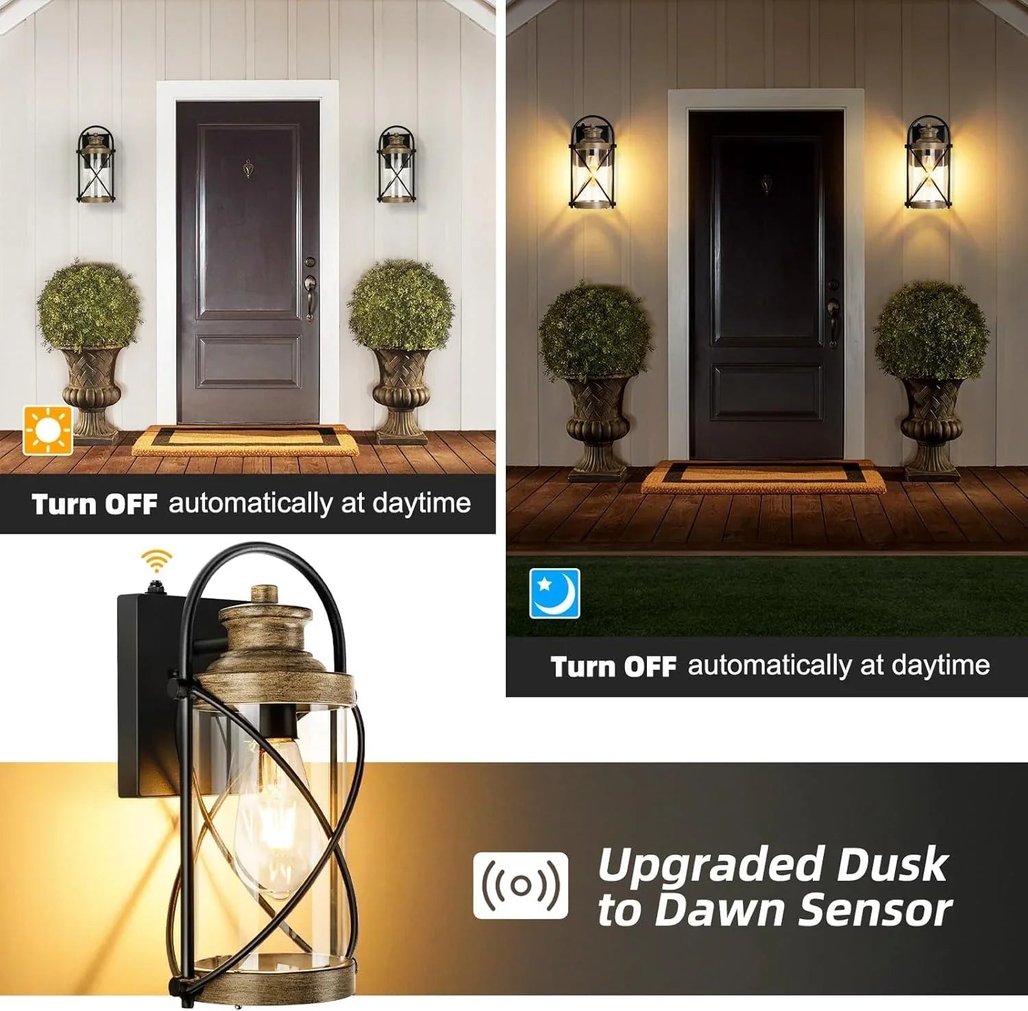 Dusk to Dawn Outdoor Waterproof Wall Lights with Glass Shades - okeli lights