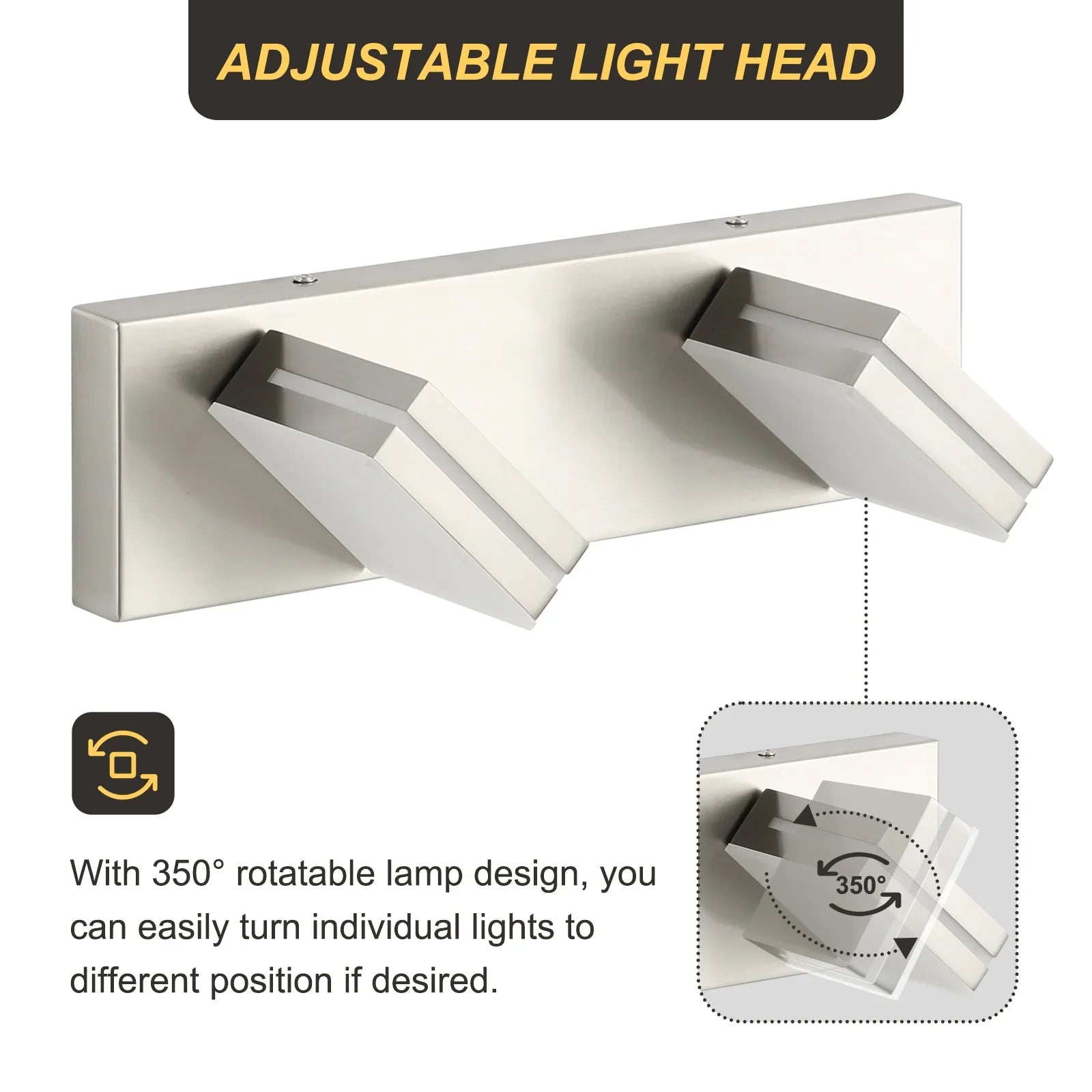 Bathroom Vanity Light Fixture 2-Light Brushed Nickel Modern Mirror Dimmable Cold White 24W ETL Listed - okeli lights