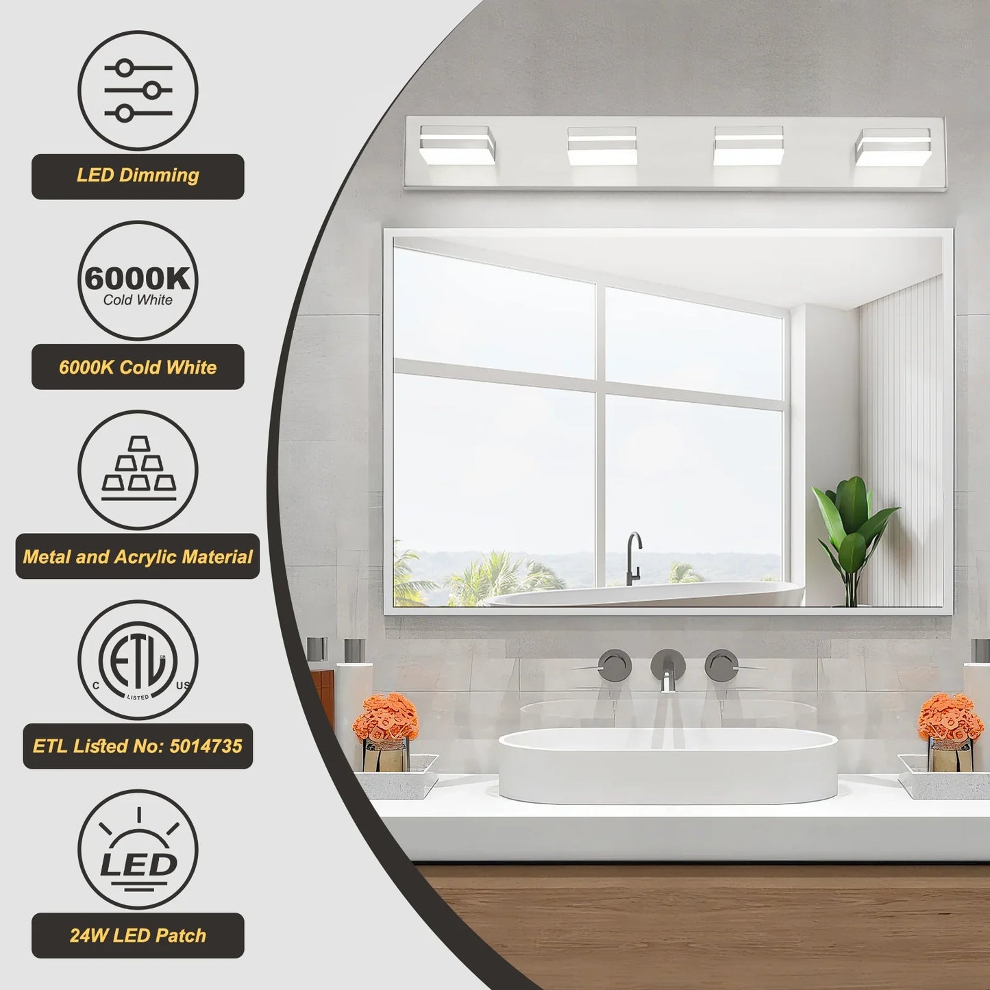 Bathroom Vanity Light Brushed Nickel Modern 24W LED 350° Adjustable Lamp Head ETL Listed - okeli lights
