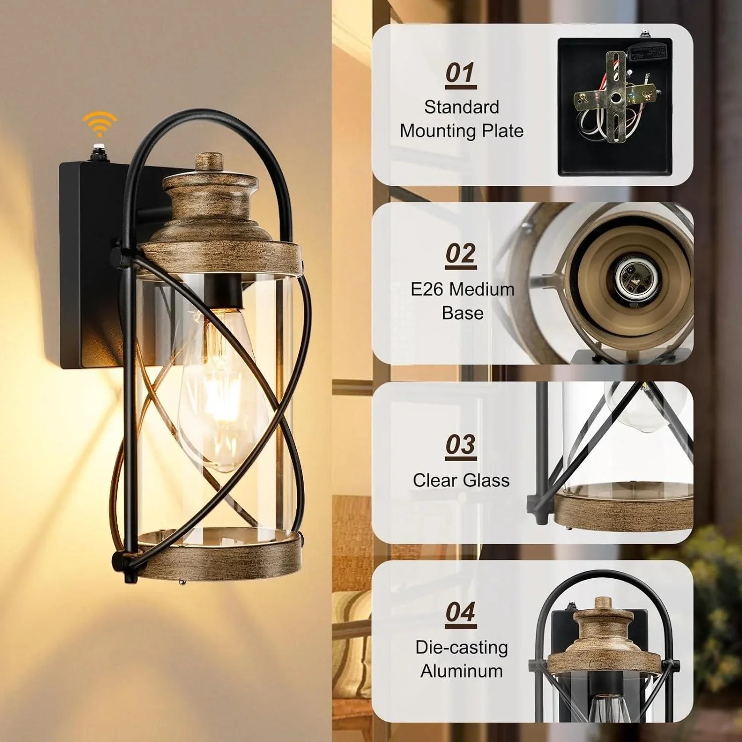 Dusk to Dawn Outdoor Waterproof Wall Lights with Glass Shades - okeli lights