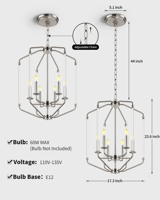 Farmhouse Chandelier 6-Light Brushed Nickel Ceiling Light - okeli lights