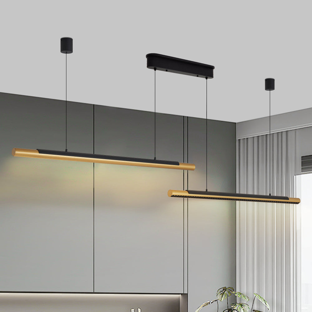 75" Modern Black & Gold LED Pendant Light – Adjustable Dual Tube Hanging Light for Dining Room & Kitchen