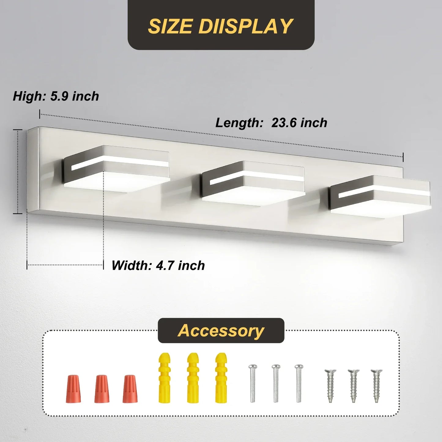 Bathroom Vanity Light Brushed Nickel Modern 24W LED 350° Adjustable Lamp Head ETL Listed - okeli lights