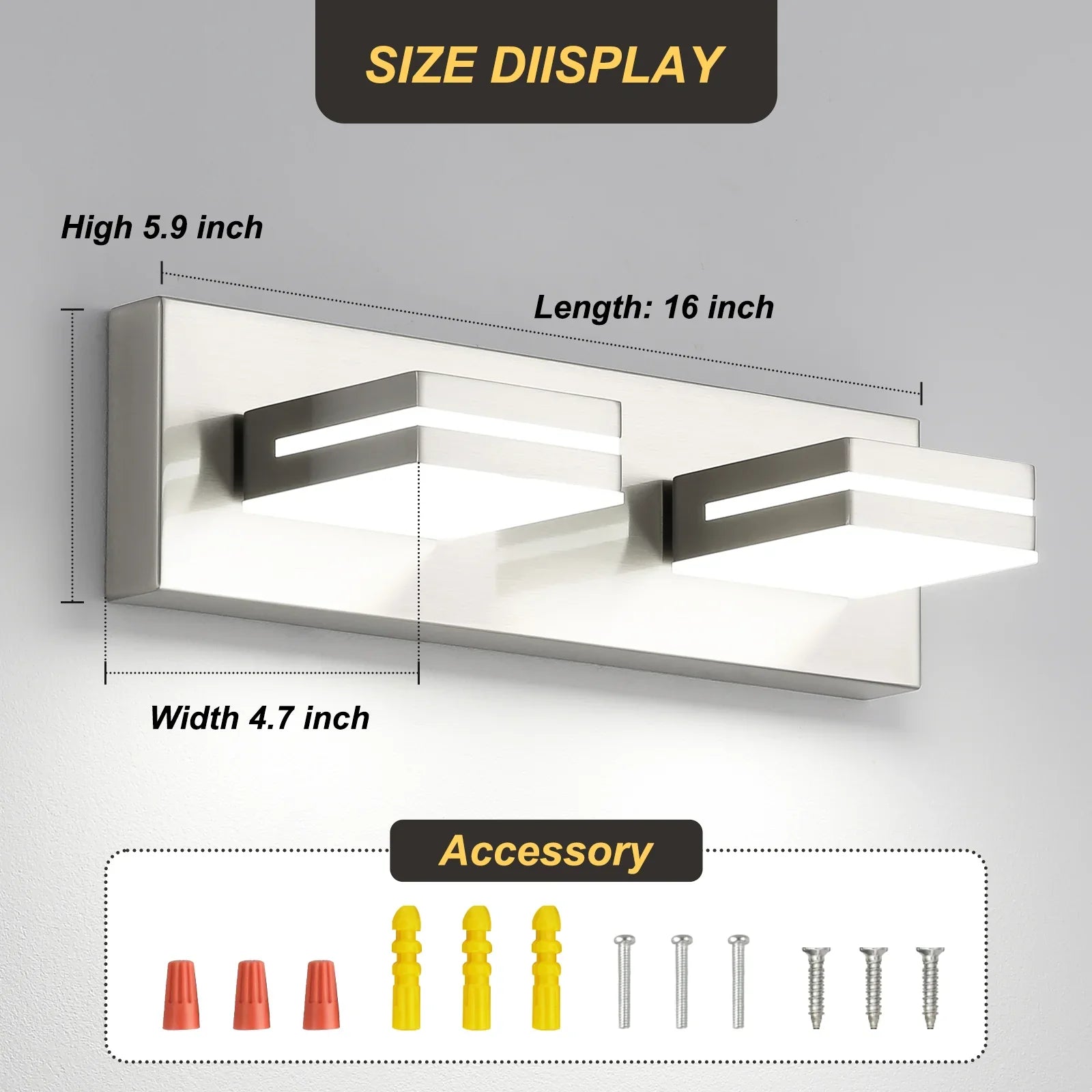 Bathroom Vanity Light Fixture 2-Light Brushed Nickel Modern Mirror Dimmable Cold White 24W ETL Listed - okeli lights