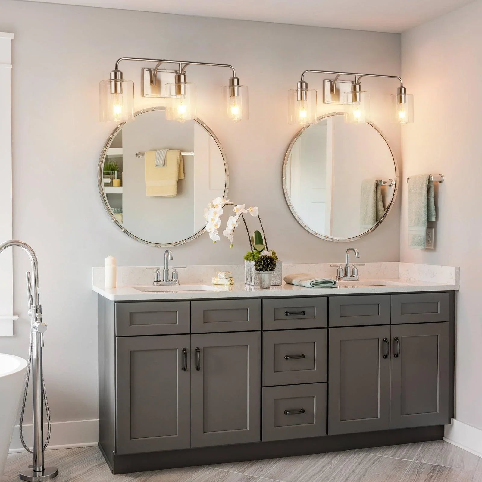 Bathroom Light Fixtures with Clear Glass Shade Modern Style - okeli lights