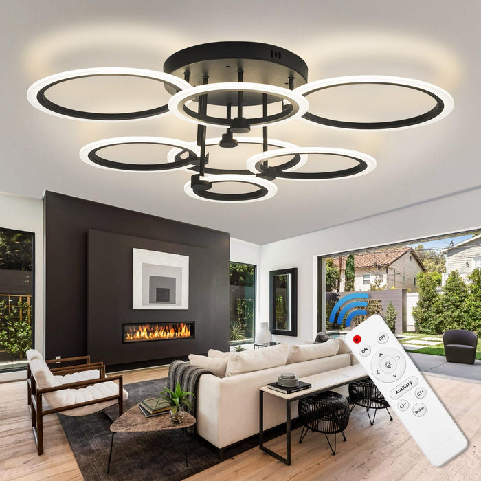 Modern LED Ceiling Light 7 Rings Dimmable Fixtures with Remote - okeli lights