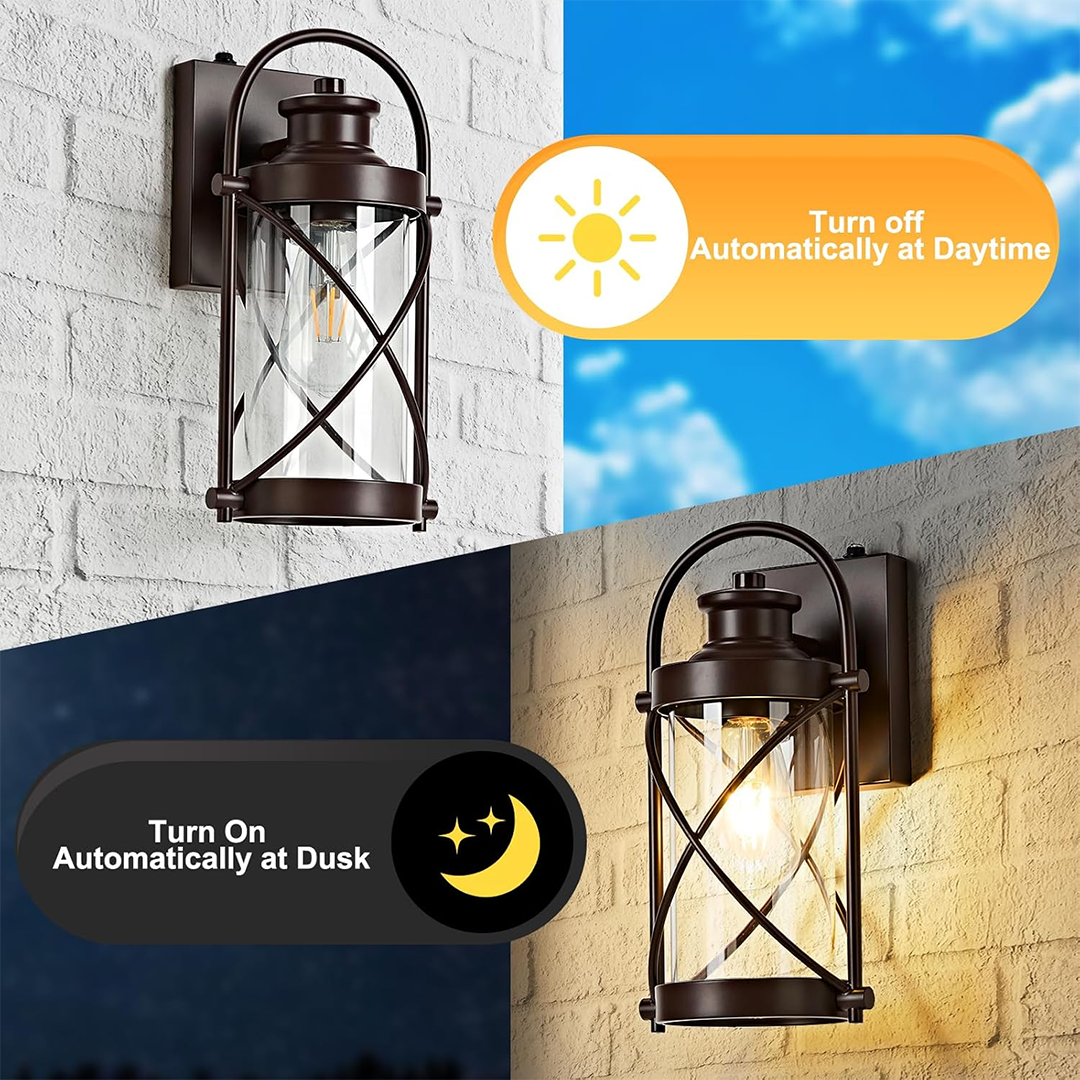 Dusk to Dawn Outdoor Waterproof Wall Lights with Glass Shades