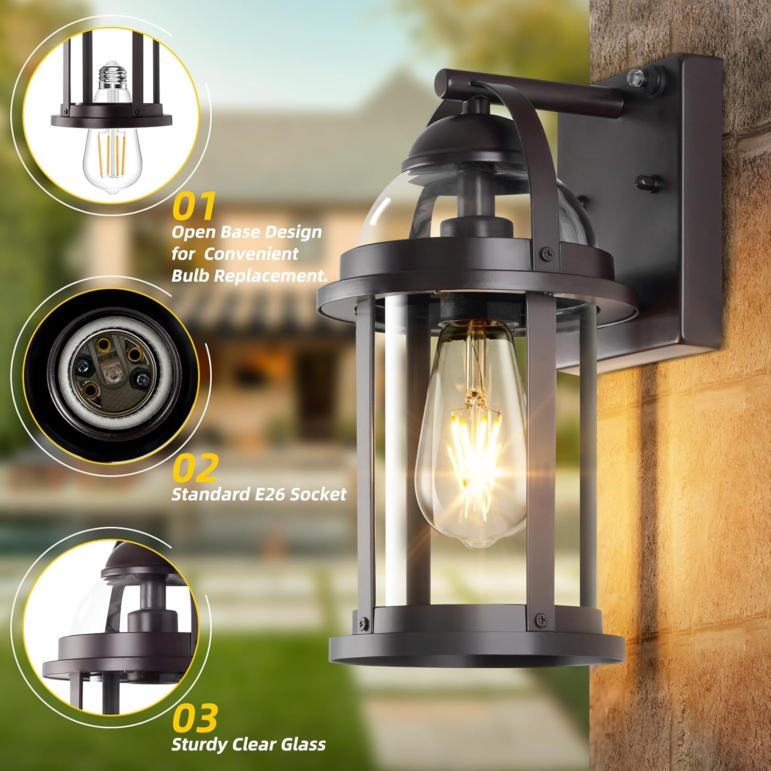 Rustic Farmhouse Wall Lanterns Dusk to Dawn Outdoor Wall Lights Waterproof Lighting Fixtures