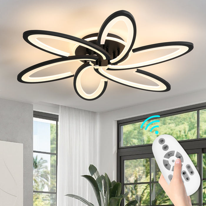 Modern LED Ceiling Light 6+1 Rings Dimmable Fixtures Flush Mount Lamp with Remote - okeli lights