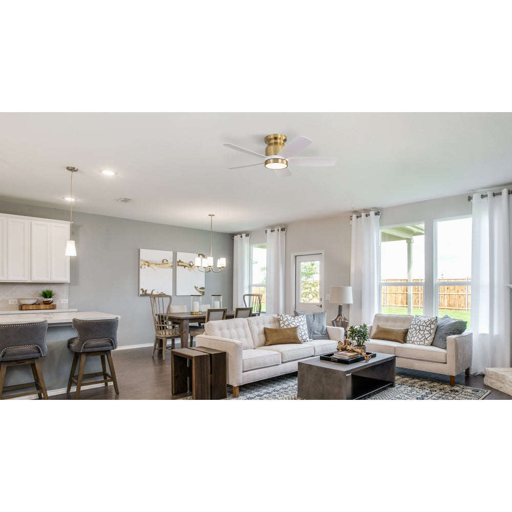 42" Flush Mount Ceiling Fan with LED Light & Remote Dimmable 3CCT Lighting Reversible DC Motor