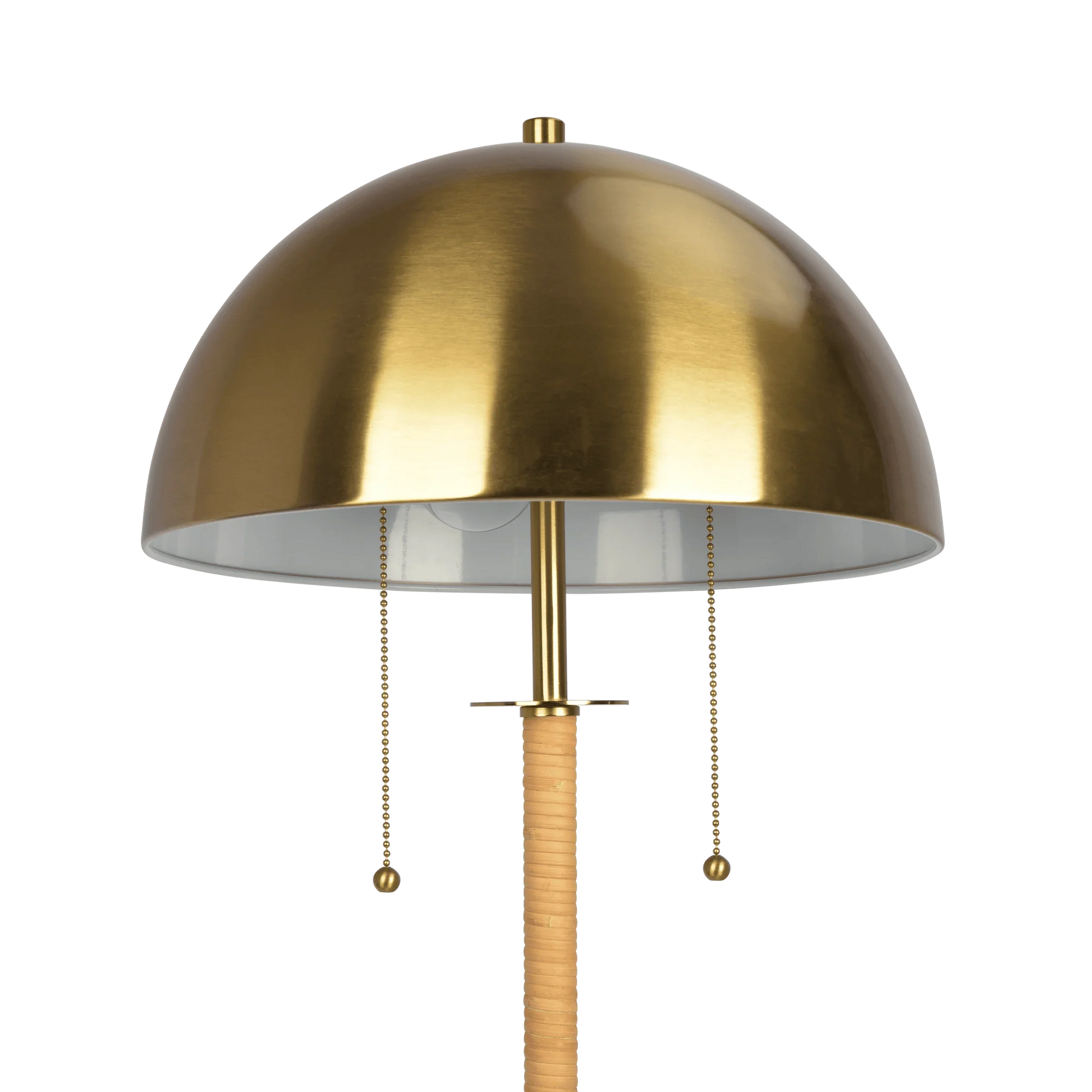 2-Light Floor Lamp Gold Brass Natural Rattan Tube Double On/Off Pull Chain - okeli lights