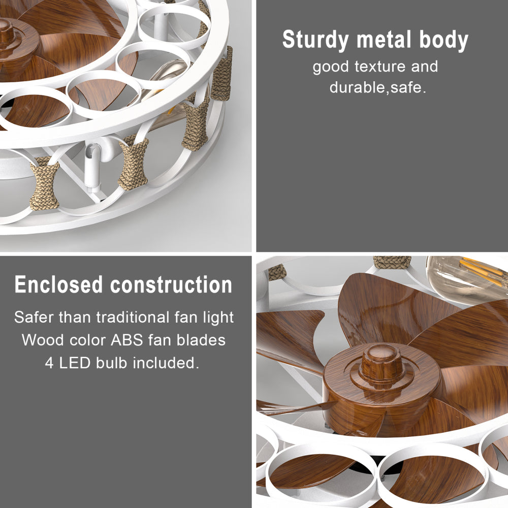 Low Profile Caged Ceiling Fan with Lights Remote Control 6 Speeds Reversible Farmhouse Flush Mount