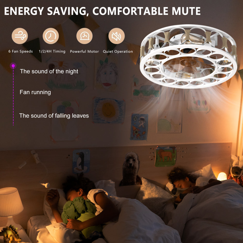 Low Profile Caged Ceiling Fan with Lights Remote Control 6 Speeds Reversible Farmhouse Flush Mount