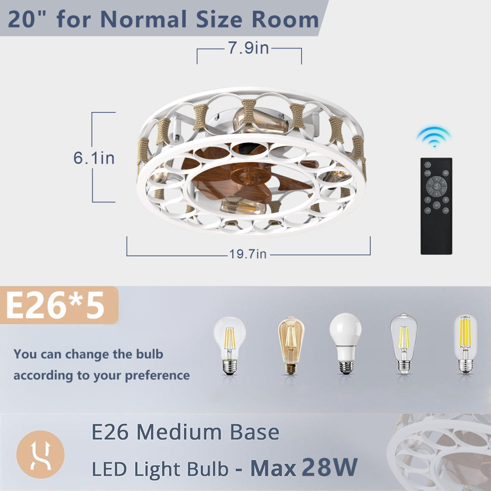 Low Profile Caged Ceiling Fan with Lights Remote Control 6 Speeds Reversible Farmhouse Flush Mount