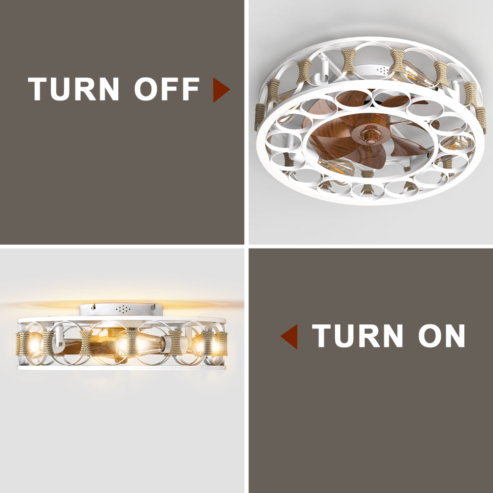 Low Profile Caged Ceiling Fan with Lights Remote Control 6 Speeds Reversible Farmhouse Flush Mount