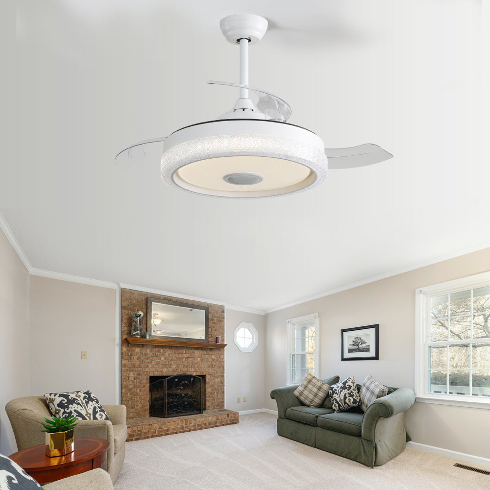 42" Modern Invisible Ceiling Fan with LED Light, RGB Bluetooth Speaker, Remote & APP Control, Reversible DC Motor