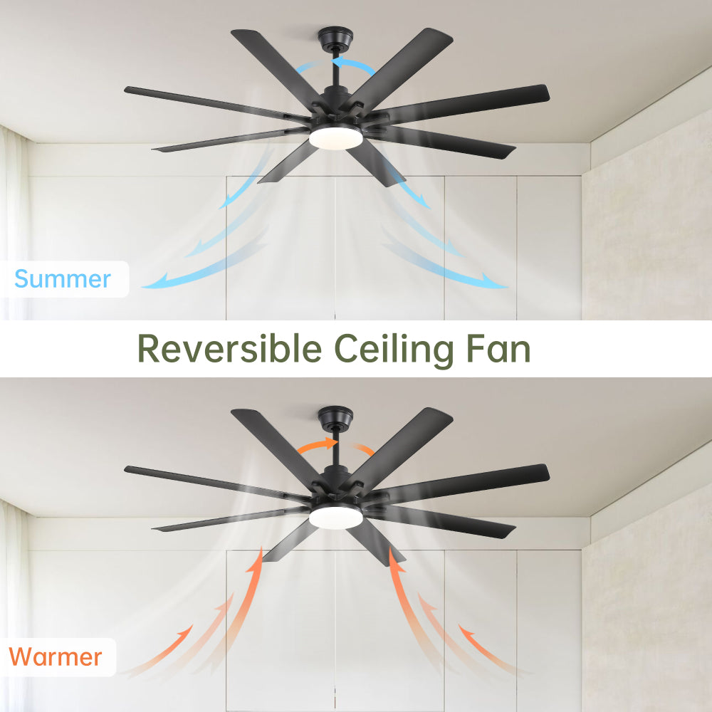 66" Modern Smart Ceiling Fan with LED Light, Dimmable, 8 ABS Blades, Quiet Reversible DC Motor, Remote & App Control