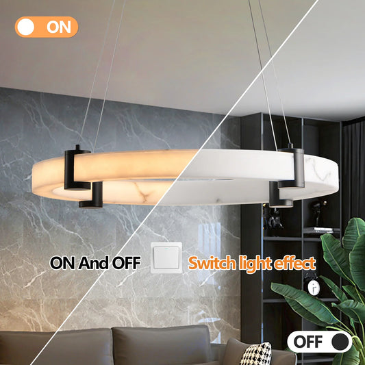 Modern LED Pendant Light, 24-Inch Round Hanging Chandelier with Adjustable Height - okeli lights