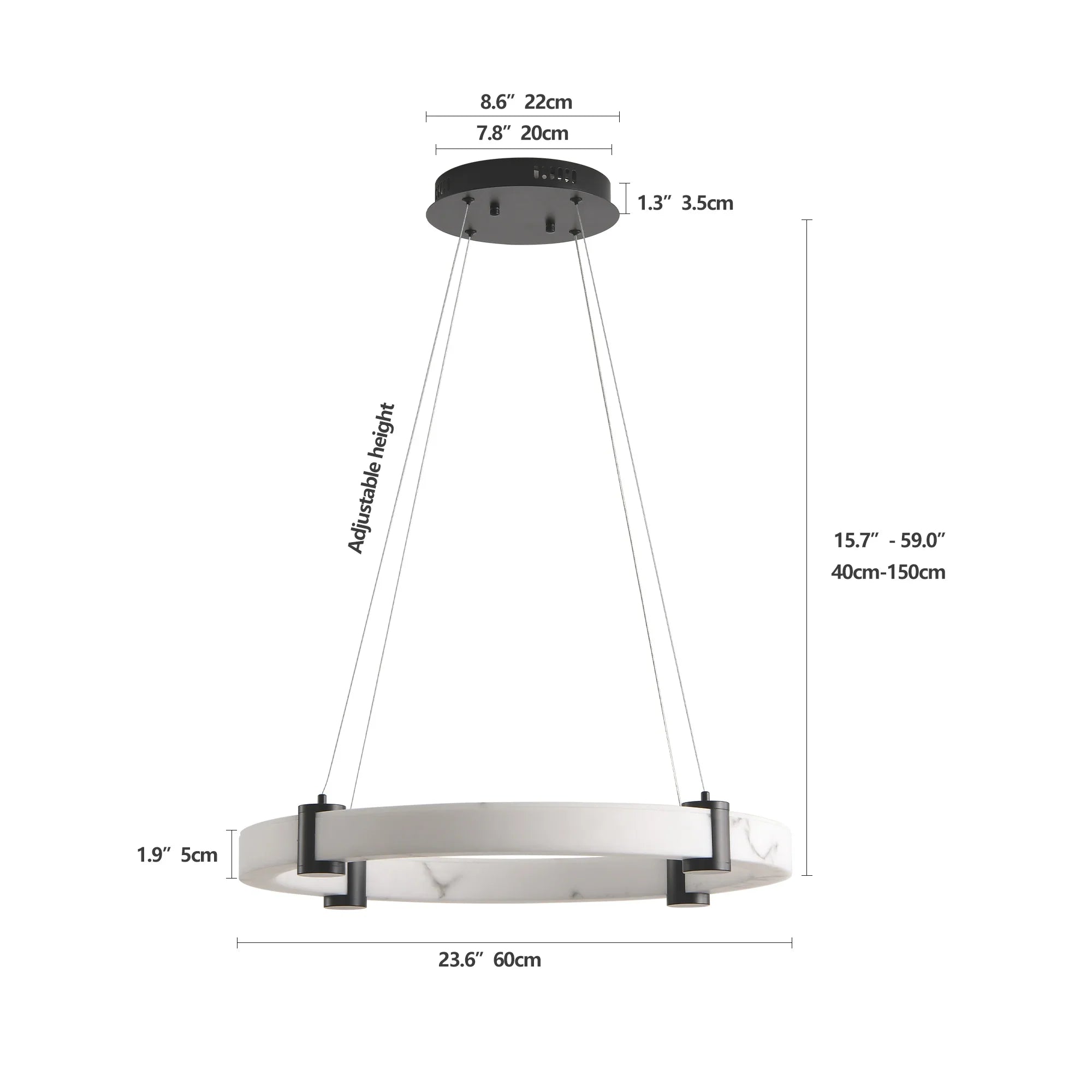 Modern LED Pendant Light, 24-Inch Round Hanging Chandelier with Adjustable Height - okeli lights