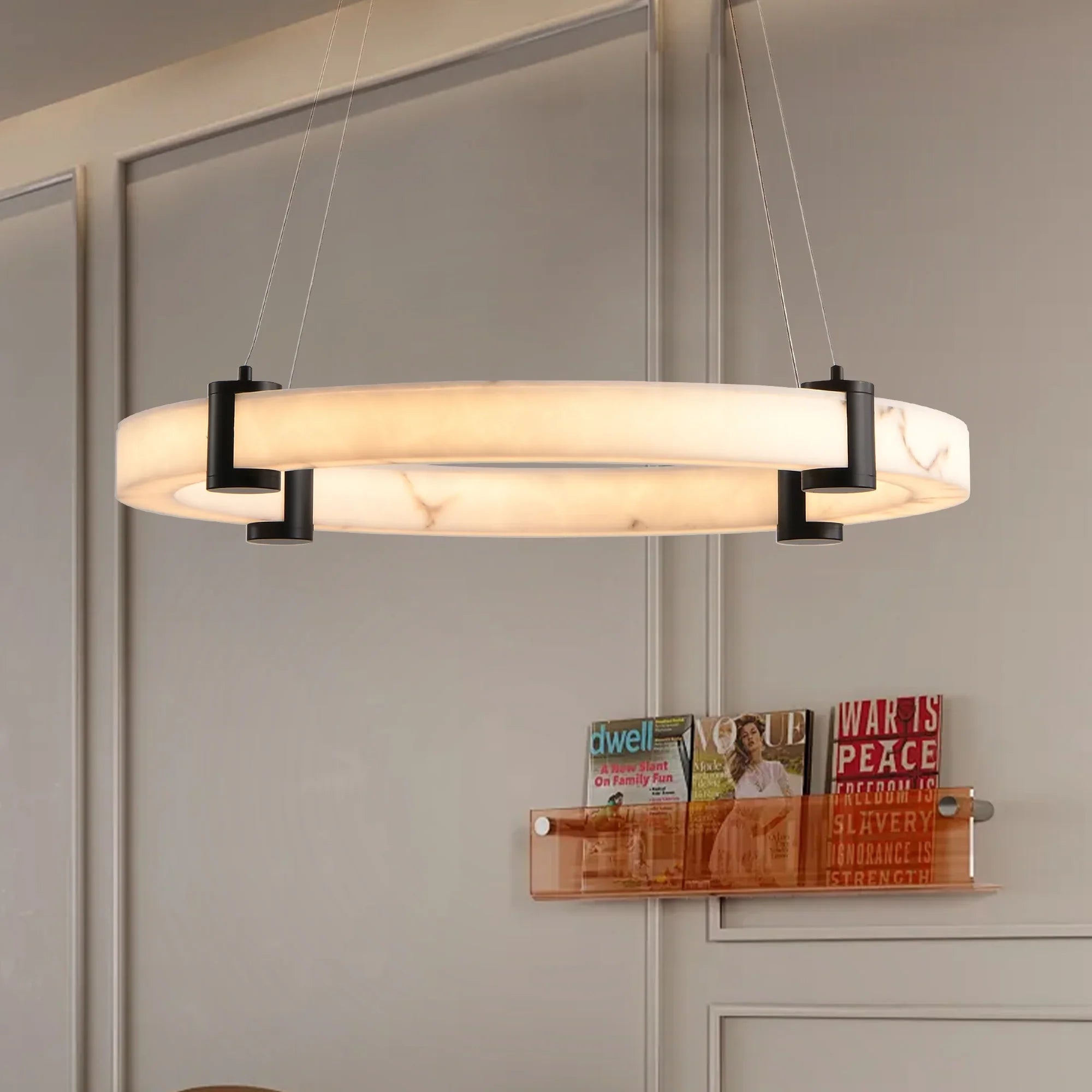 Modern LED Pendant Light, 24-Inch Round Hanging Chandelier with Adjustable Height - okeli lights