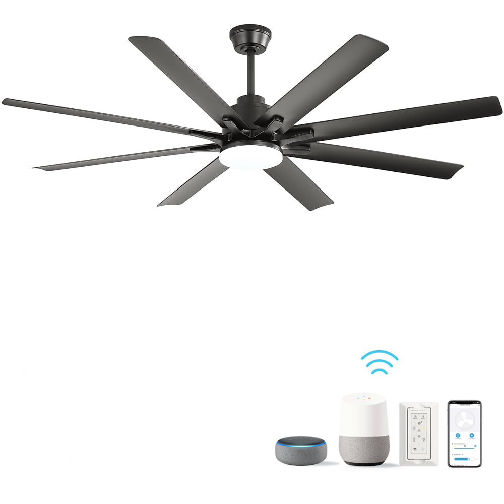 66" Modern Smart Ceiling Fan with LED Light, Dimmable, 8 ABS Blades, Quiet Reversible DC Motor, Remote & App Control