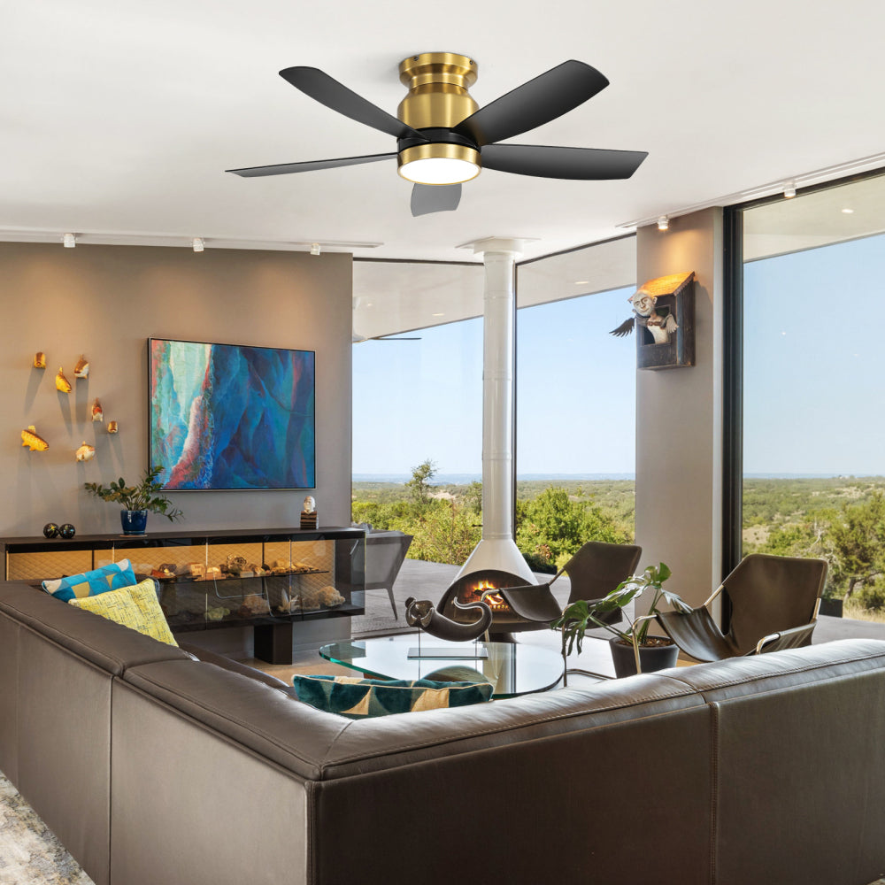 42" Flush Mount Ceiling Fan with LED Light & Remote Dimmable 3CCT Lighting Reversible DC Motor