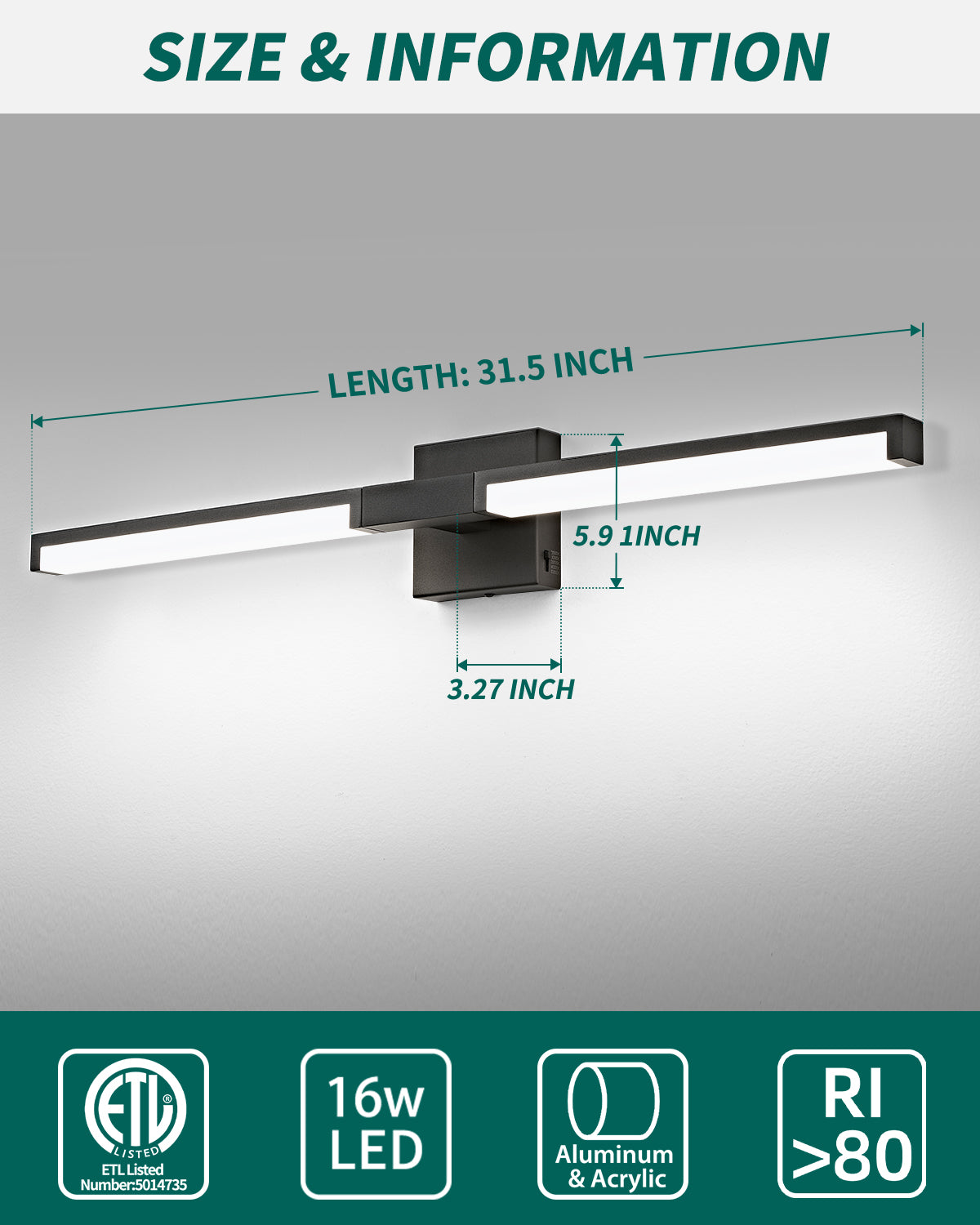 OKELI Modern LED Bathroom Vanity Light Bar – 5CCT Dimmable, 24W Over Mirror Light Fixture