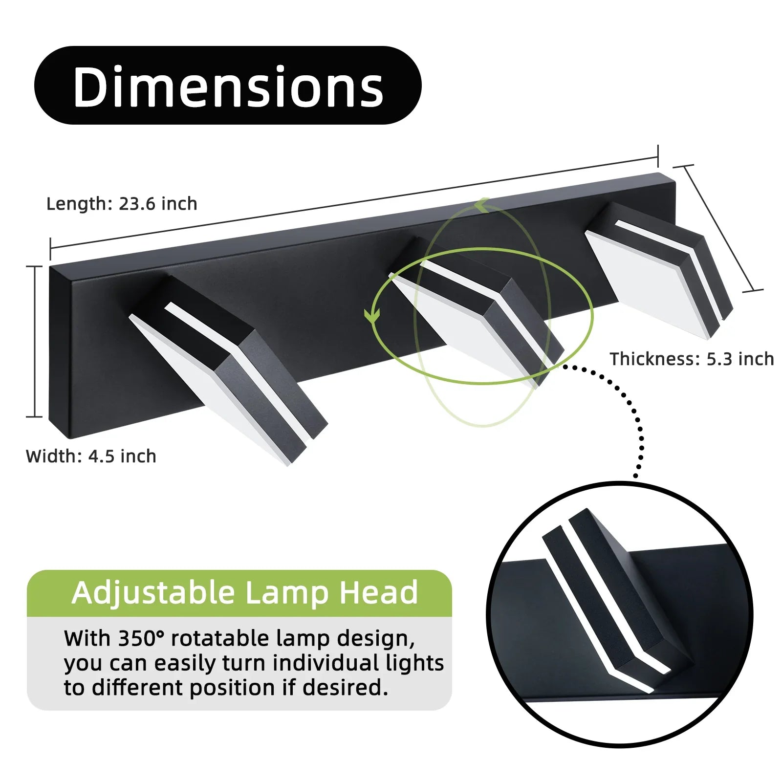 Modern Bathroom Vanity Light Fixtures LED 3-Light 360° Rotatable Matte Black - okeli lights