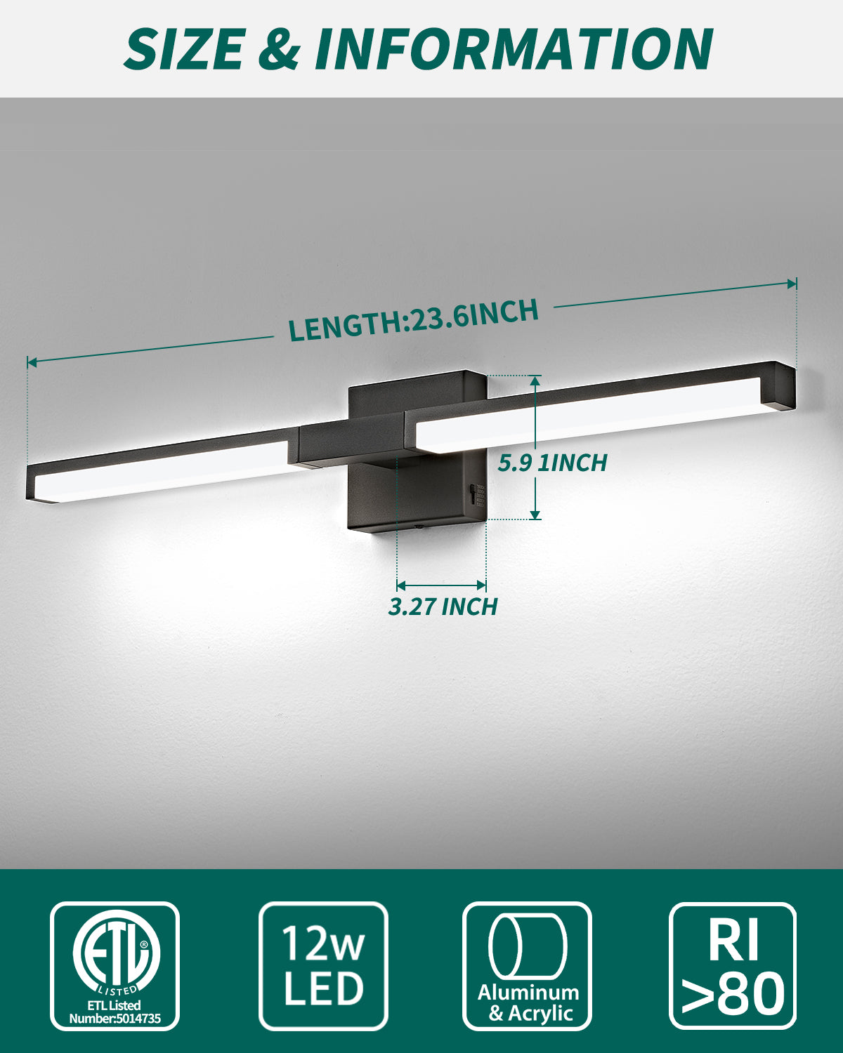 OKELI Modern LED Bathroom Vanity Light Bar – 5CCT Dimmable, 24W Over Mirror Light Fixture
