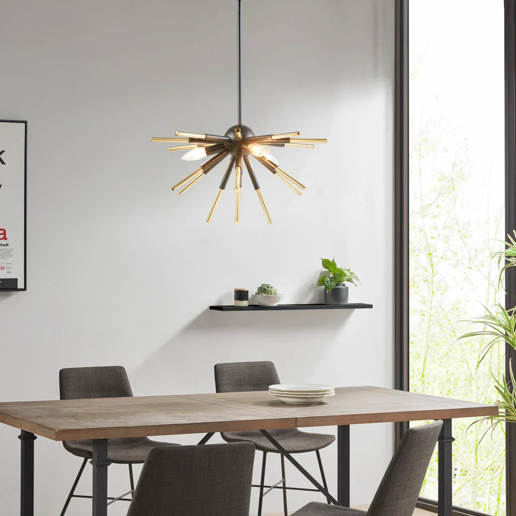 3-Light Spiked Chandelier Modern Classic Geometric Lighting Matte Black And Gold Finish - okeli lights