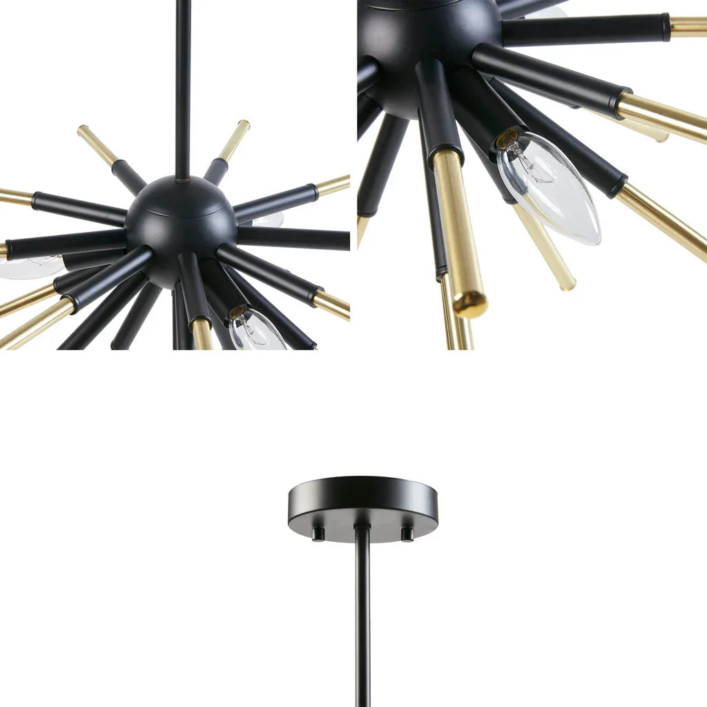 3-Light Spiked Chandelier Modern Classic Geometric Lighting Matte Black And Gold Finish - okeli lights