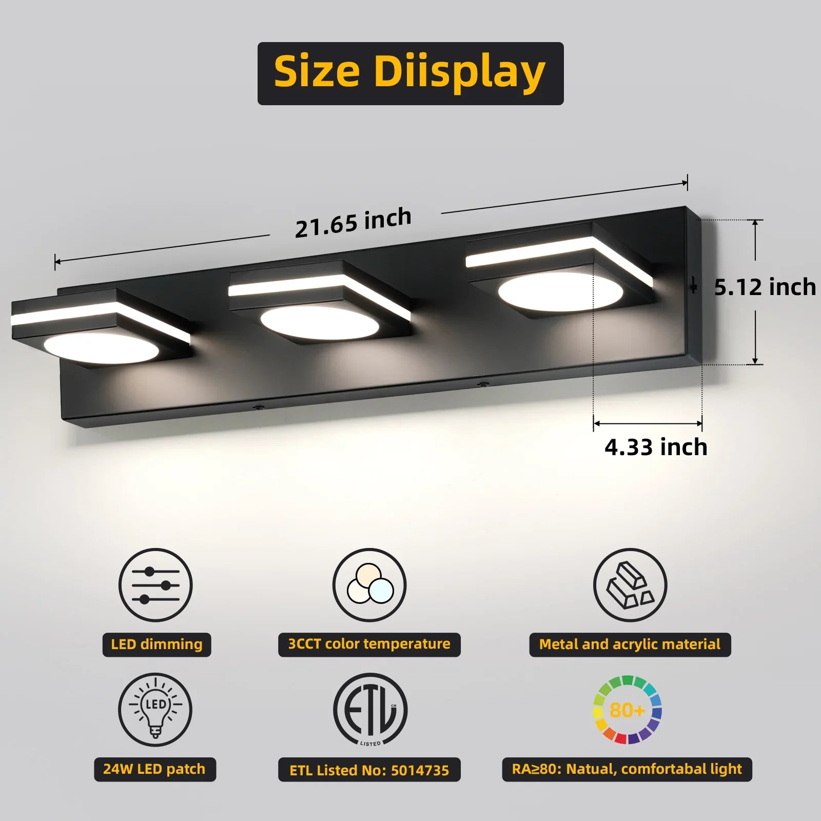 Bathroom Light Fixtures, Matte Black Vanity Light for Bathroom Modern LED Wall Lighting Fixtures Over Mirror, 2-3-4-Light, ETL Listed - okeli lights