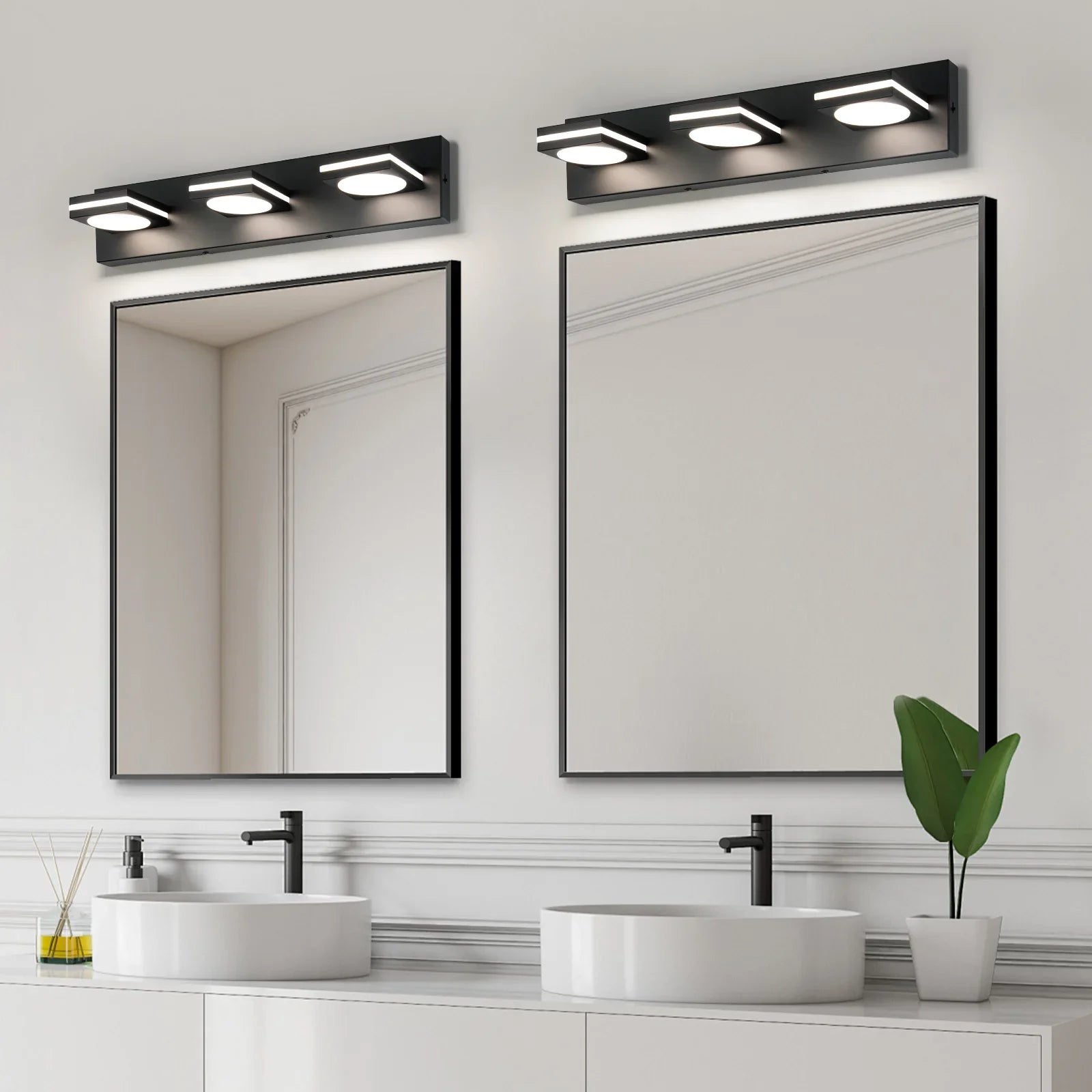 Bathroom Light Fixtures, Matte Black Vanity Light for Bathroom Modern LED Wall Lighting Fixtures Over Mirror, 2-3-4-Light, ETL Listed - okeli lights