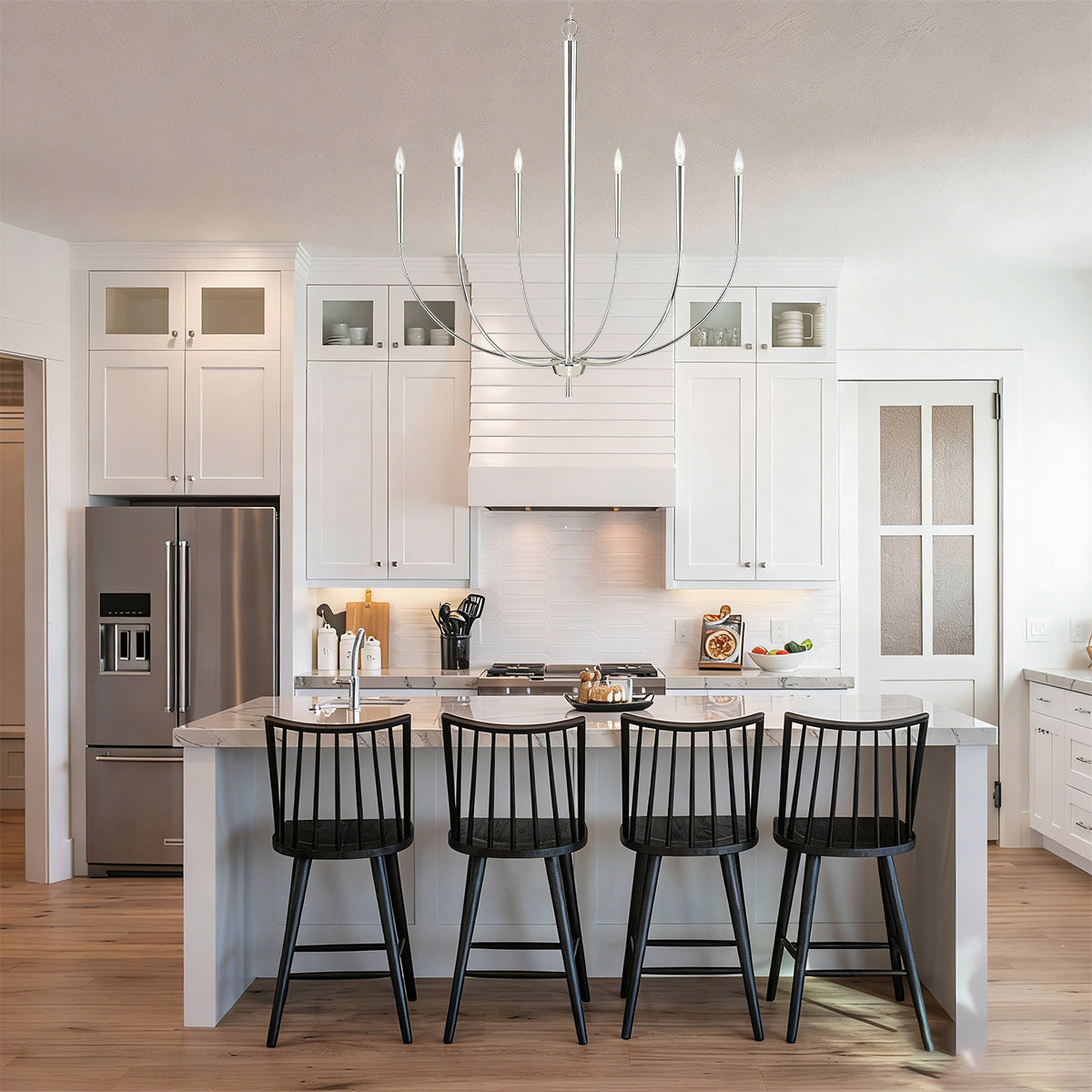 34-Inch Luxury Dimmable Brushed Nickel 6-Light Chandelier Adjustable