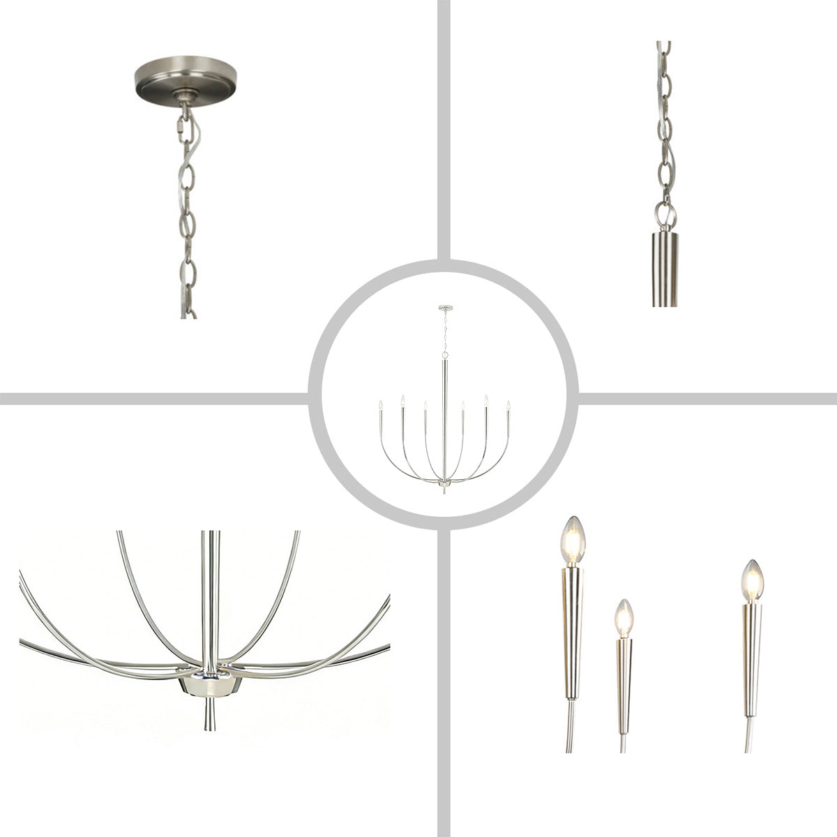 34-Inch Luxury Dimmable Brushed Nickel 6-Light Chandelier Adjustable