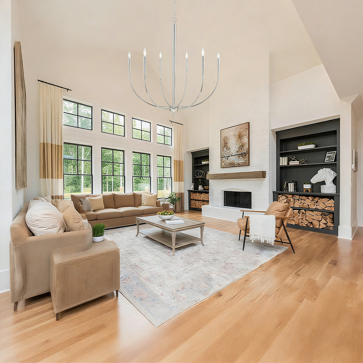 34-Inch Luxury Dimmable Brushed Nickel 6-Light Chandelier Adjustable