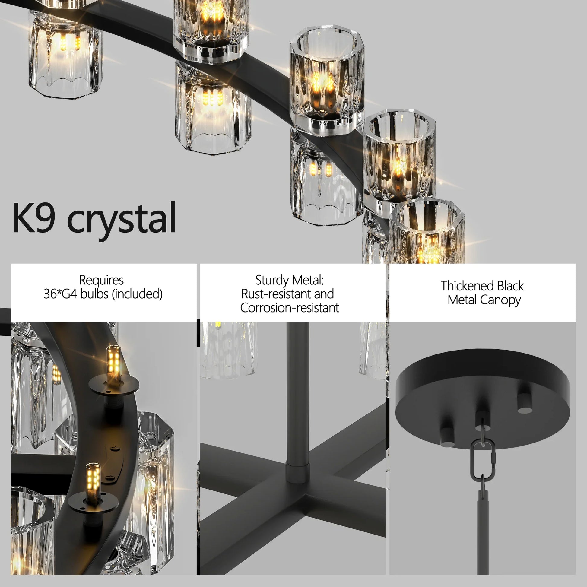 36 Inches Luxury Chandeliers Crystal Living Room Decorative Lights Simple Modern Dining Room(Bulbs Included) - okeli lights