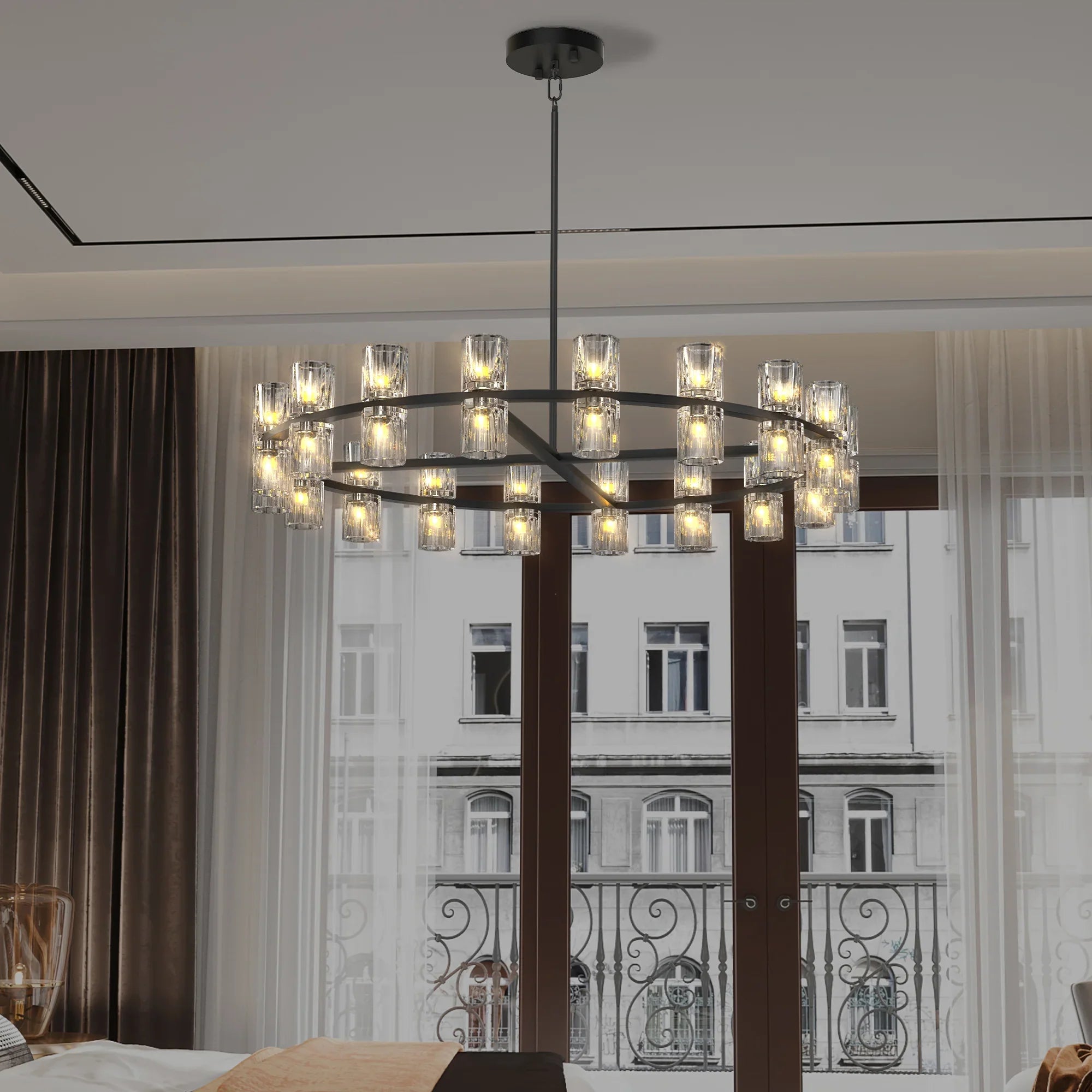 36 Inches Luxury Chandeliers Crystal Living Room Decorative Lights Simple Modern Dining Room(Bulbs Included) - okeli lights