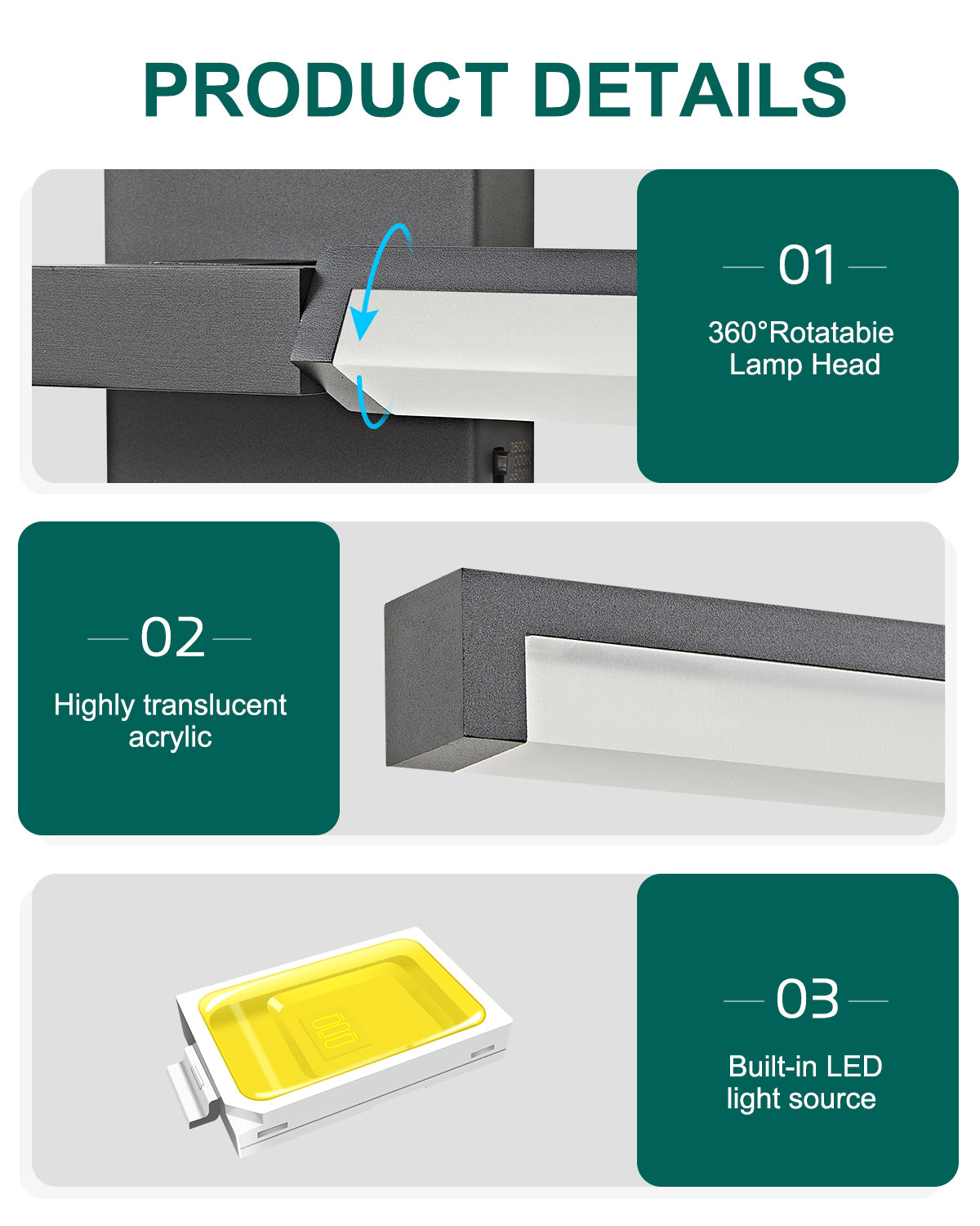 OKELI Modern LED Bathroom Vanity Light Bar – 5CCT Dimmable, 24W Over Mirror Light Fixture