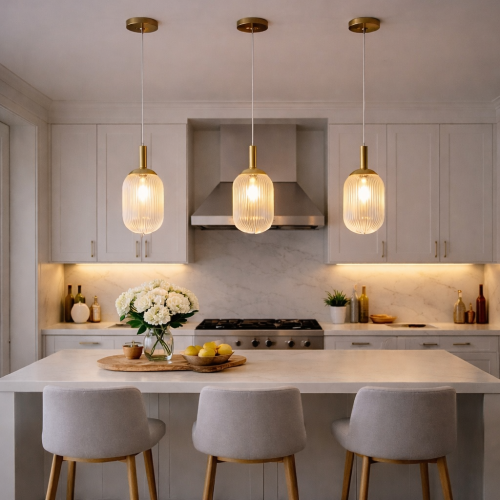 Mid-Century Modern Classic Pendant Lamp Gold and Clear Glass Gold