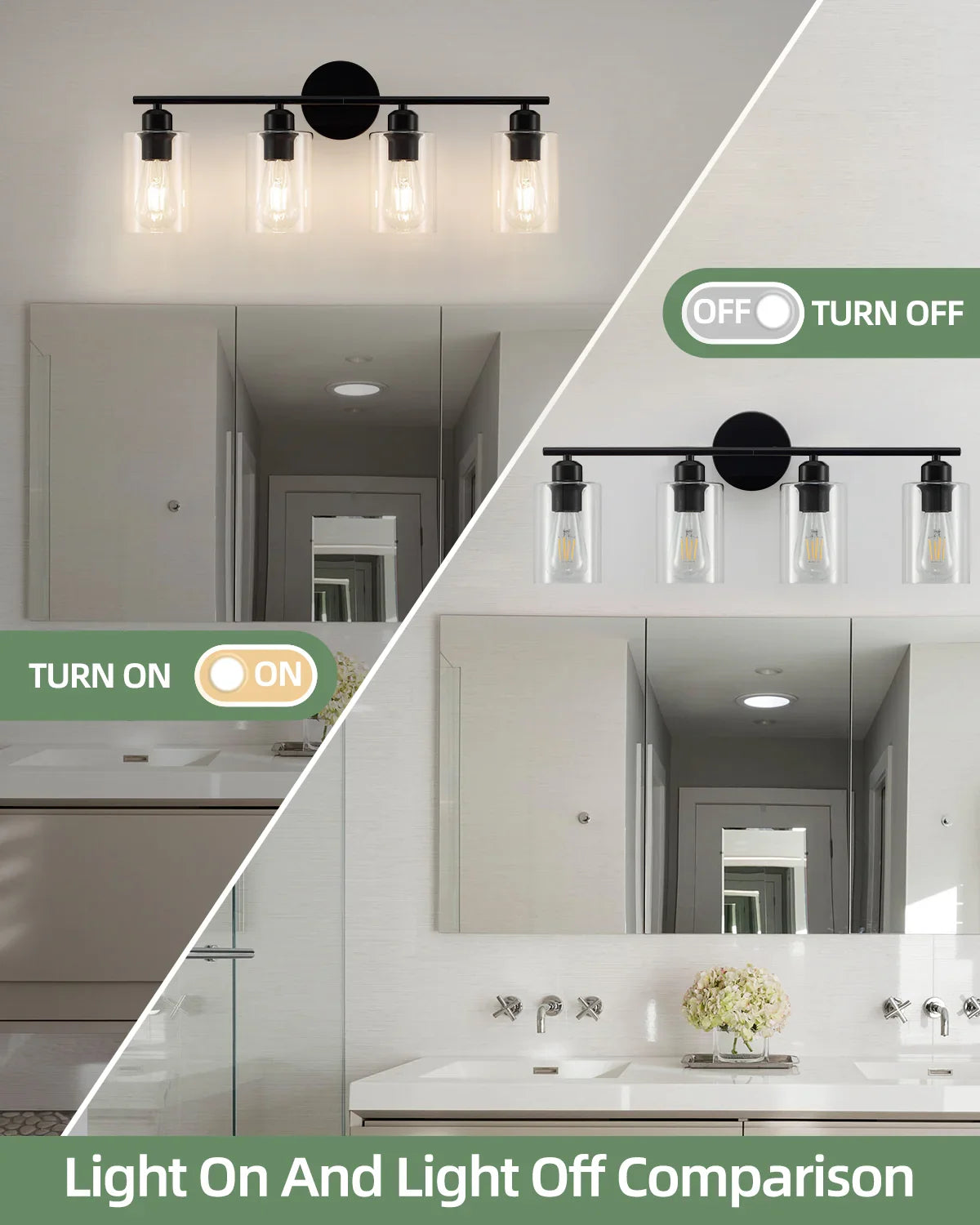 4-Light Bathroom Light Fixtures Matte Black Vanity Lights - okeli lights