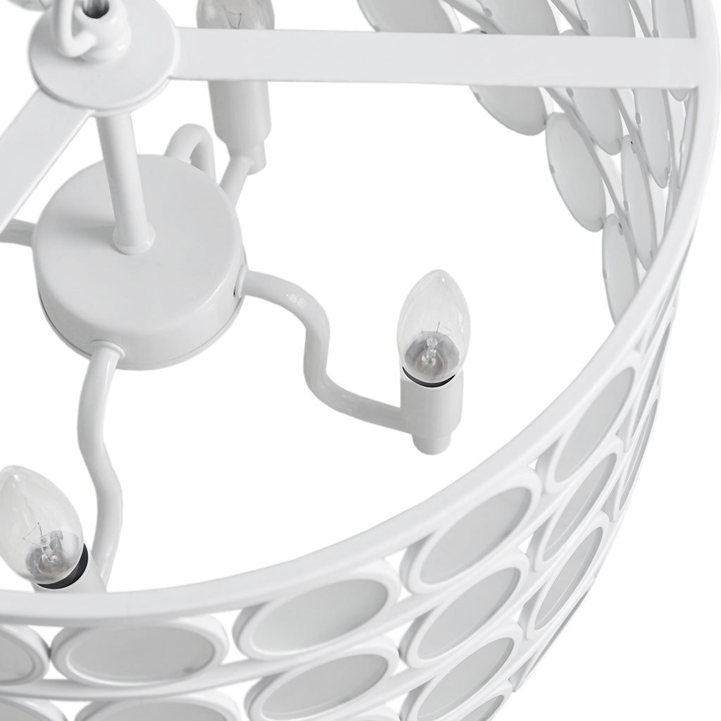 4-Light Glass Drum Shade Chandelier Mid-Century Modern White Ceiling Light for Dining Room & Kitchen